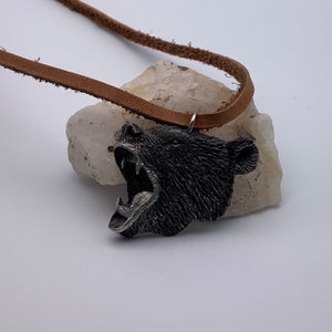 Handmade Pewter Grizzly Bear Pendant Necklace