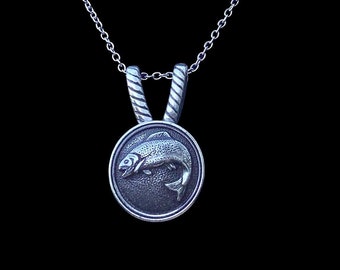 Pewter Trout Fish Pendant Necklace, Angler Gift