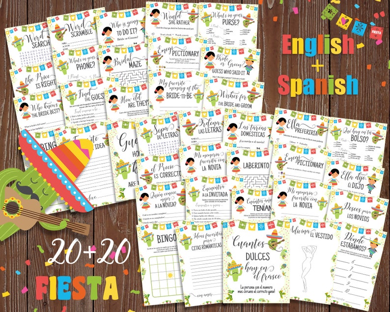 Fiesta Bilingual Bridal Shower Games Fiesta Bridal Shower Etsy