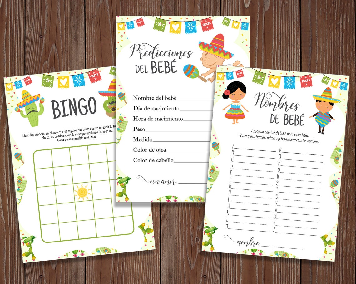 Fiesta Bilingual Baby Shower Games Fiesta BabyShower Mexican Etsy