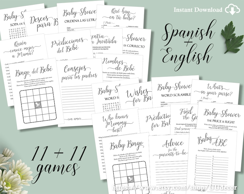 Bilingual Babyshower English and Spanish Baby Shower Games Etsy
