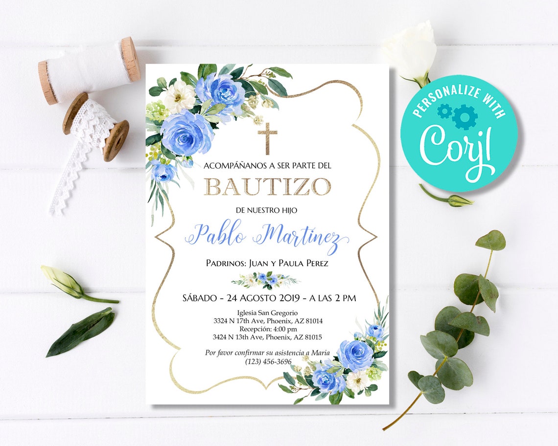 Baptism invitations in Spanish Bautizo Invitations Boy Etsy