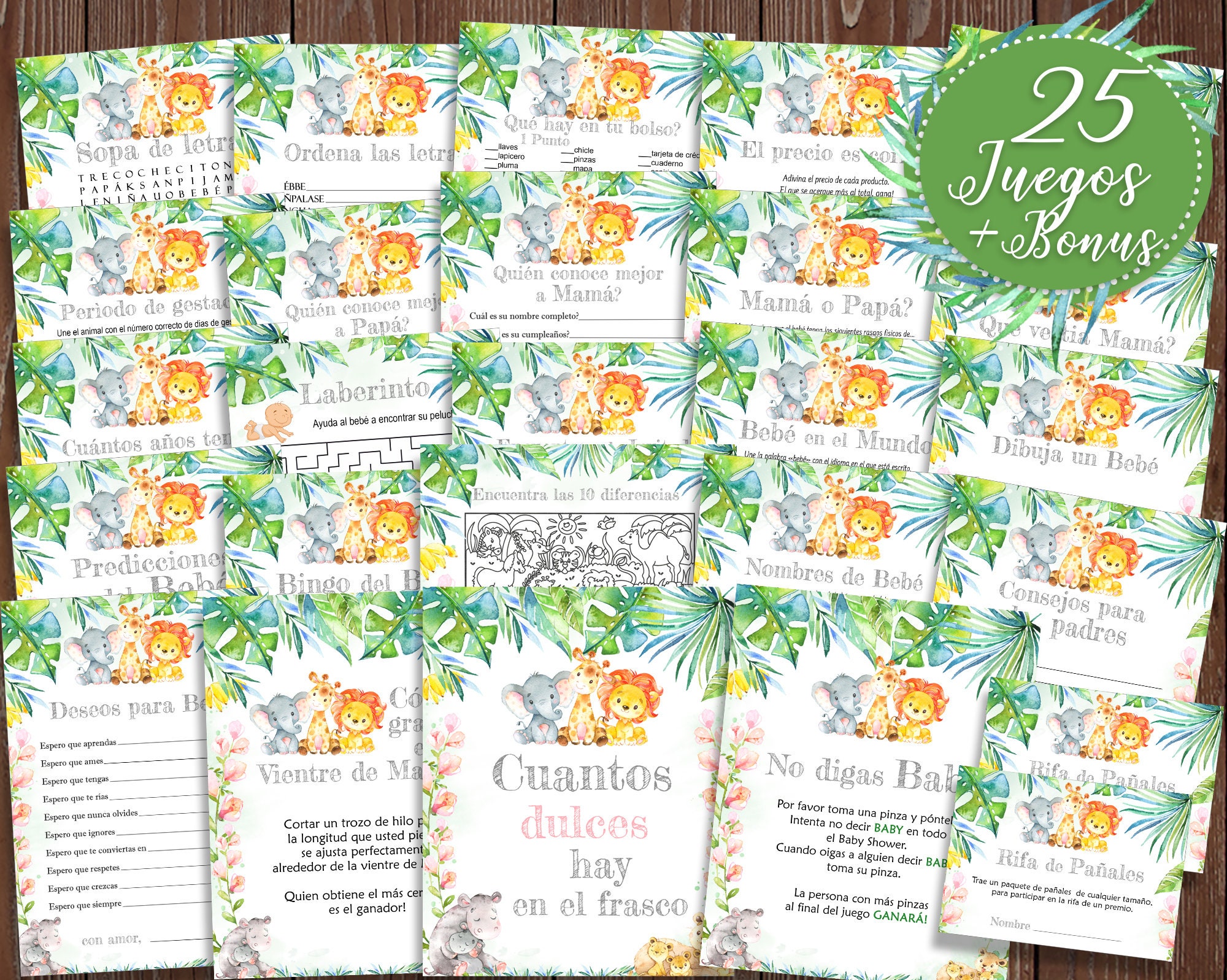 Safari Juegos bilingües de baby shower Safari Juegos de Baby | Etsy