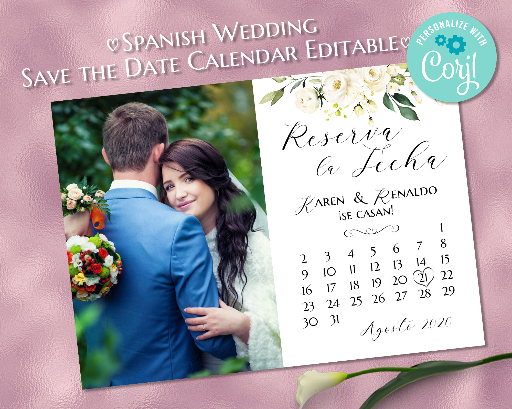 Spanish Save the Date Editable Calendar Reserva la Fecha Etsy
