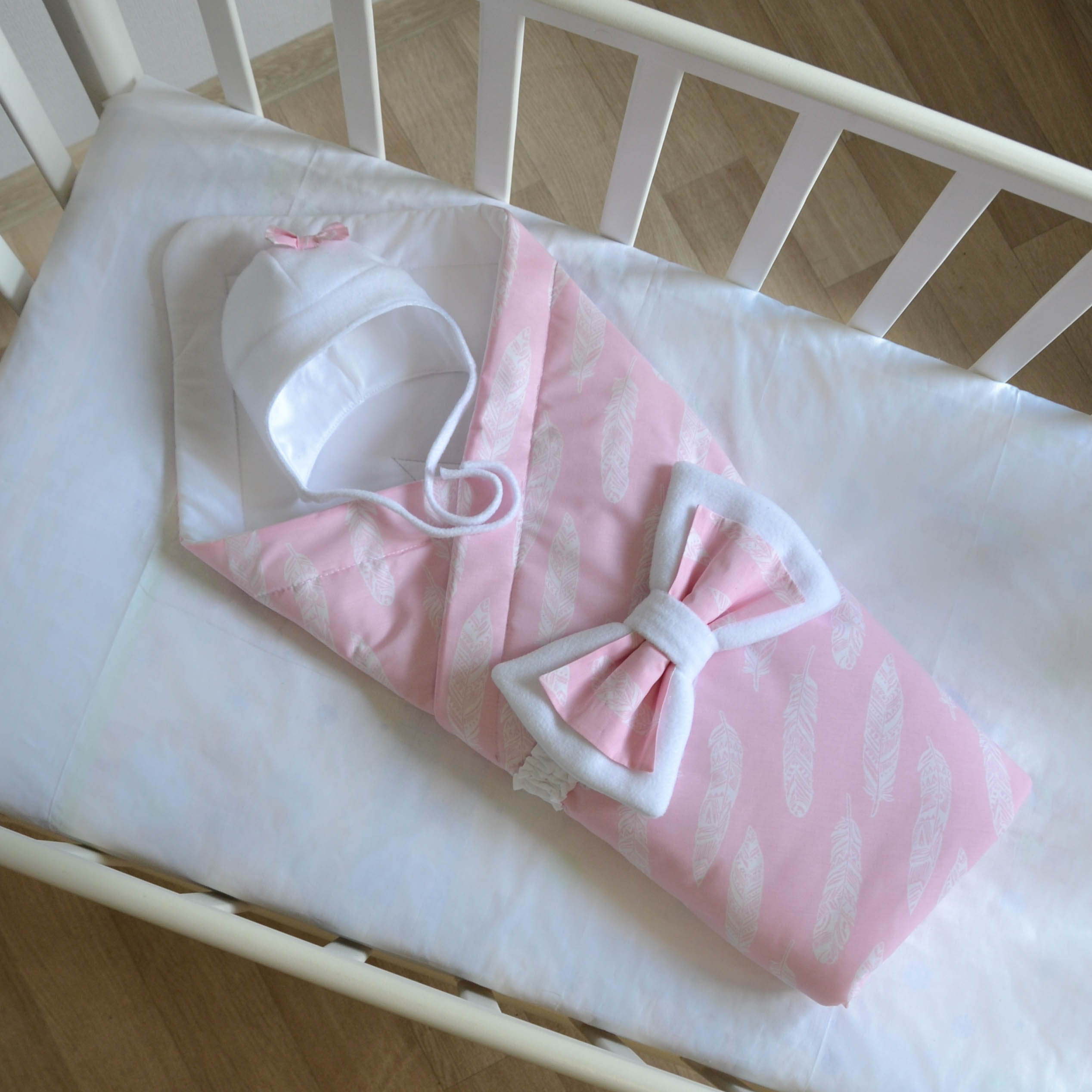 Baby blanket pink with feathers for a girl Security Blanket Etsy