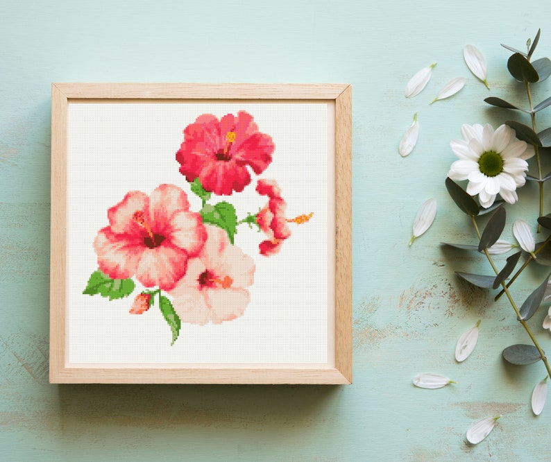 Hibiscus Flowers Bouquet Cross Stitch Pattern PDF Modern Etsy