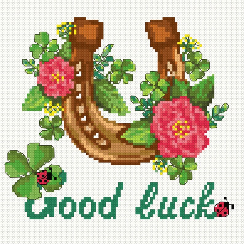 Good Luck Horseshoe Cross Stitch PDF Pattern Ladybug Counted Etsy