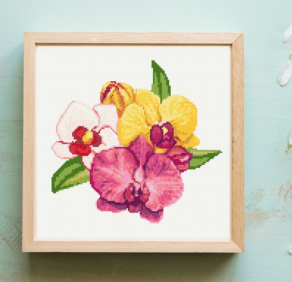 DIY Chart Counted Cross Stitch Patterns Needlework Embroidery 14 ct Orchids