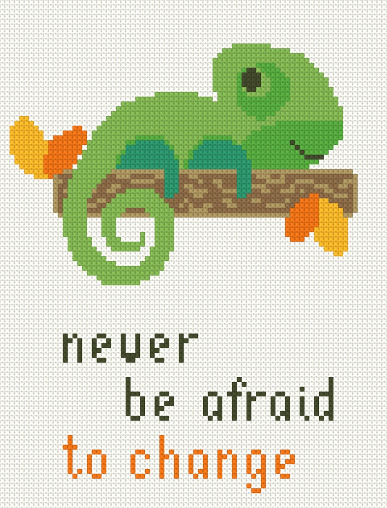 Never be afraid to change chameleon cross stitch PDF pattern Exotic cute chameleon art Abstract nature decoration Diy cross stitch