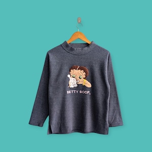 vintage 90s distressed Betty boop sweatshirt embroidered logo crewneck Betty boop sweater pullover cartoon style blue colour size small