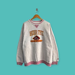 Moletom vintage da Universidade Estadual do Arizona com logotipo bordado, gola redonda, suéter da faculdade do Arizona, pulôver, cor cinza, tamanho extragrande