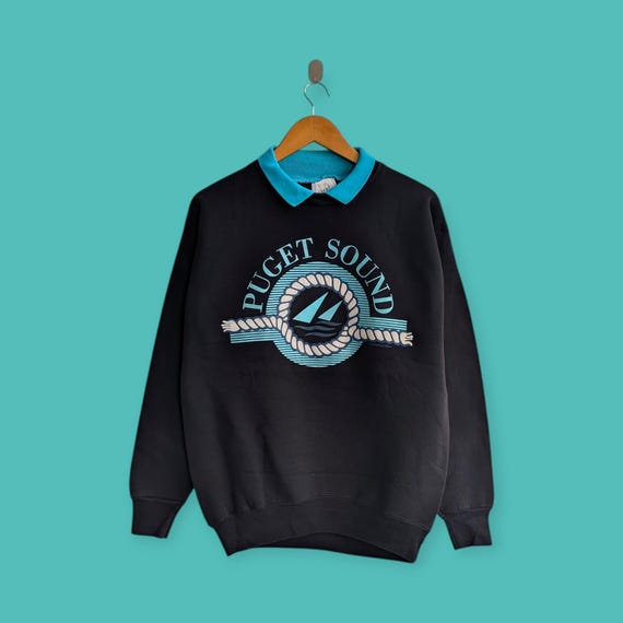 vintage 90s Puget sound sweatshirt Puget sound crewneck Puget sound sweater pullover streewear sportswear style black colour size x-large