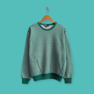 vintage polo stripe stripes sweatshirt Ralph Lauren crewneck embroidered logo sweater pullover streewear style green colour size small