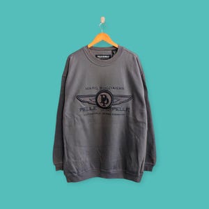 Vintage Sonne verblasst Pelle Pelle Sweatshirt mit grossem Logo Pelle Pelle Rundhalsausschnitt Pelle Pelle Pullover Pullover Streewear Schwarz Farbe Groesse L