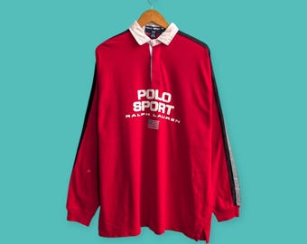 vintage jaren 90 polo sport rugbyshirts Ralph Lauren t-shirts polo rugby T-shirts colorblock streetwear stijl mooie rode kleur maat x-large