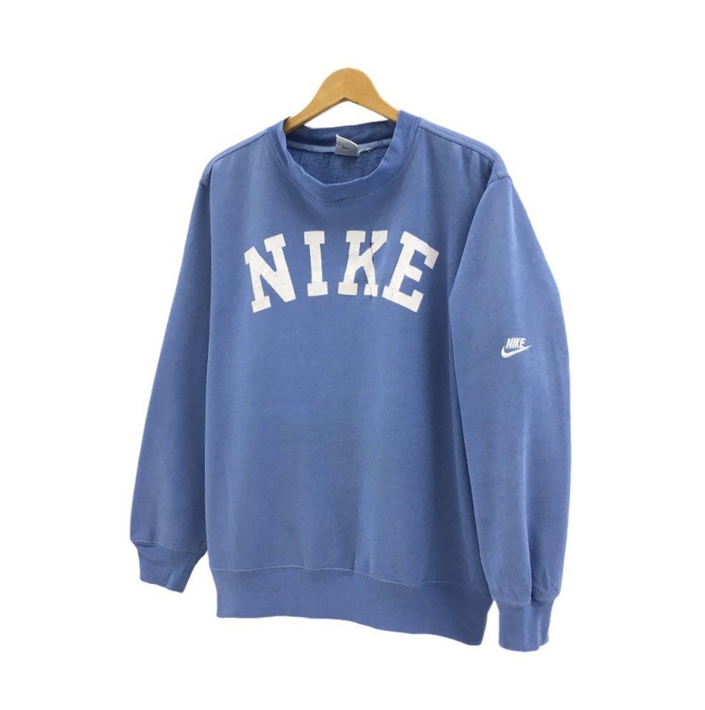 Rare Vintage Nike Big Spell Out Print Embroidery Crewneck Blue Color ...