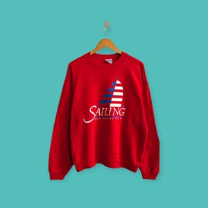 vintage 90s sailing big image sweatshirt San Francisco crewneck sailing sweater pullover streewear style nice red colour size x-large