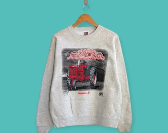 Vintage 90er Jahre amerikanischen Klassiker großes Bild Sweatshirt Traktor Crewneck Tracktor Pullover Pullover Streewear Stil schöne graue Farbe Größe große