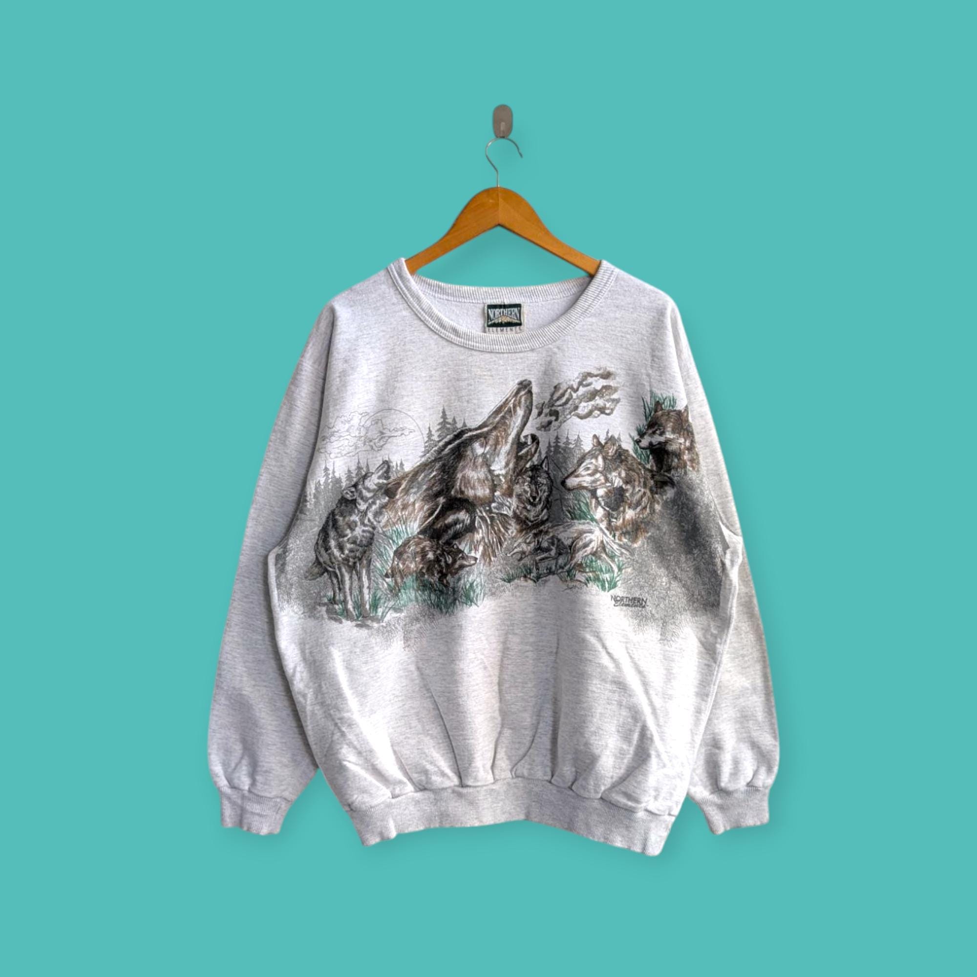 Vintage 90s Northern Elements Sweatshirt Timber Wolf Crewneck 