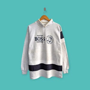 vintage suntory big logo sweatshirt boss coffee crewneck suntory sweater pullover streewear sportswear style nice white colour size large