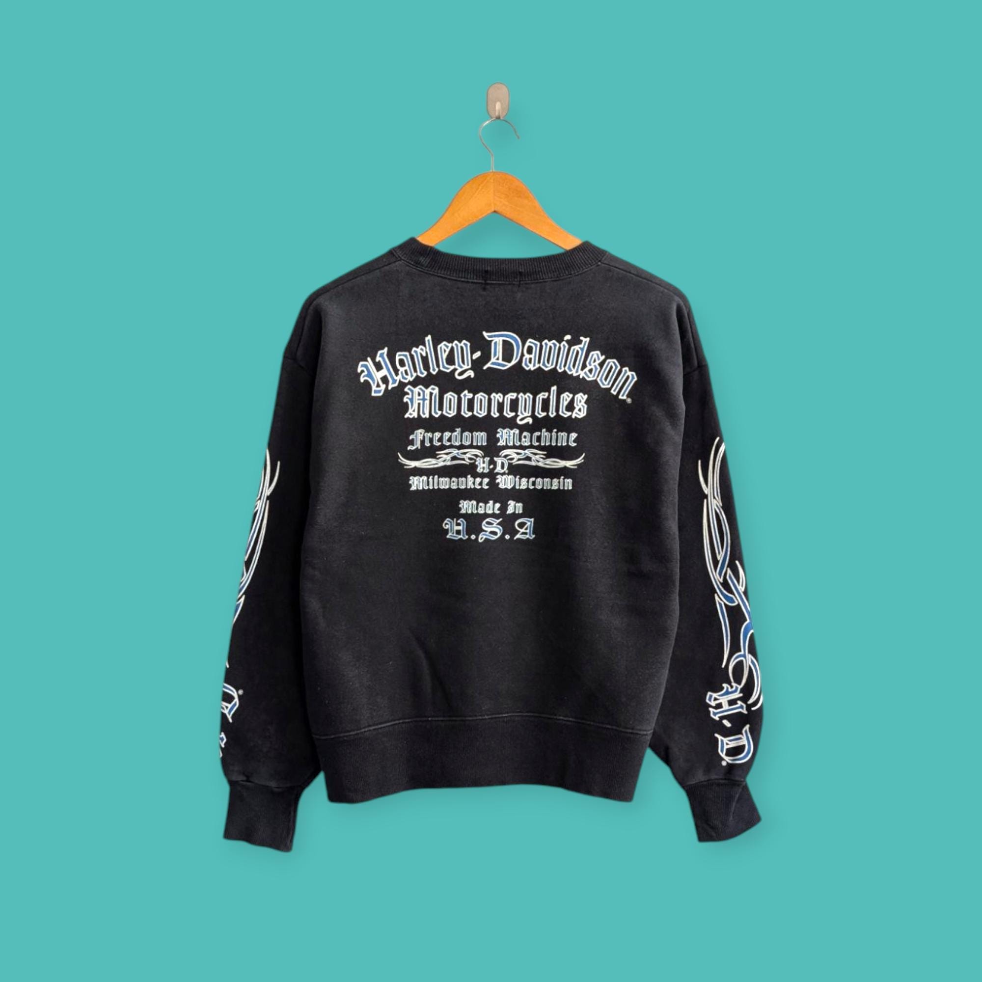 Vintage 90s Harley Davidson Sweatshirt Fire Burning Sleeve