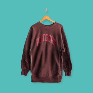 vintage 90s Rutgers university sweatshirt champion reverse weave crewneck Rutgers college sweater pullover streewear brown colour xx-large