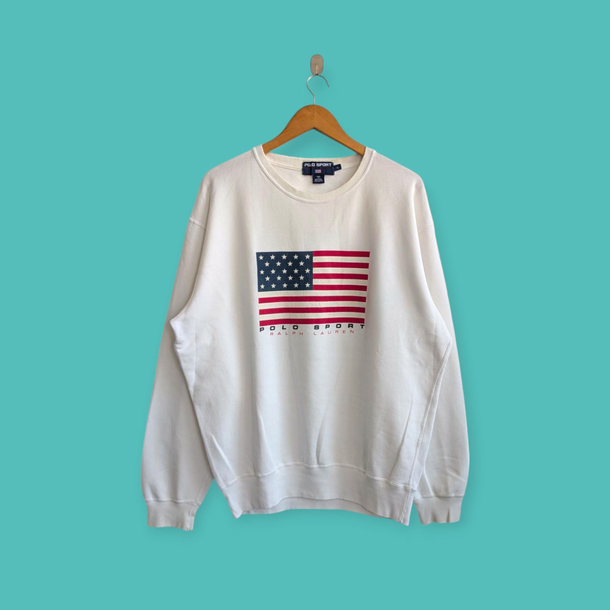 Vintage 90s Distressed Polo Sport Sweatshirt Ralph Lauren Flag