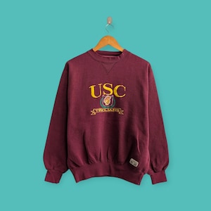 vintage des années 90 université Californie sweat logo brodé col rond Californie collège pull pull belle couleur marron taille moyenne