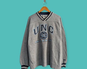 Vintage-tröja från University of North Carolina, tjärklackad tröja med rund halsringning och broderad logotyp, streetwear-stil, grå färg, storlek X-large