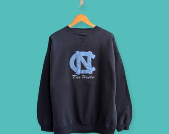 vintage north Carolina sweatshirt tar heels crewneck embroidered logo sweater pullover streewear university style black colour size x-large