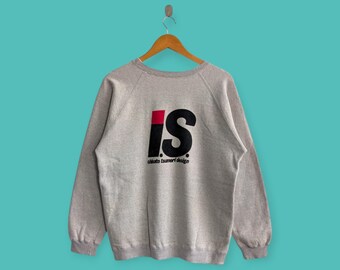 Bluza z dużym logo Issey Miyake IS w stylu vintage z lat 80. i 90. Sweter z okrągłym dekoltem Issey Miyake w stylu japońskim, ładny szary kolor, rozmiar L