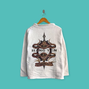 vintage 90s distressed hang ten big logo sweatshirt surf surfing crewneck hang ten sweater pullover streewear nice gray colour size large