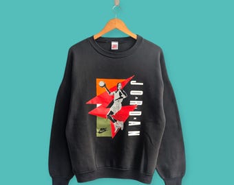 vintage 90s Nike big image sweatshirt Nike Jordan crewneck Nike basketball sweater pullover streewear style nice black colour size large