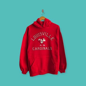 Bluza z kapturem Louisville Cardinals z dużym logo z lat 90. Sweter Louisville Cardinals w stylu streetwear w ładnym czerwonym kolorze, rozmiar XL