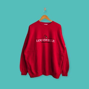 bluza Louisville Cardinals z lat 90. haftowane logo sweter Louisville Cardinals z okrągłym dekoltem college czerwony kolor rozmiar x-large