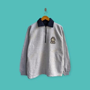 vintage distressed suntory embroidered logo sweatshirt boss coffee crewneck suntory sweater pullover streewear nice gray colour size x-large