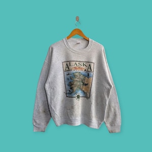 vintage 90s distressed Alaska sweatshirt Alaska crewneck Alaska sweater pullover streewear cute graphics nice gray colour size x-large