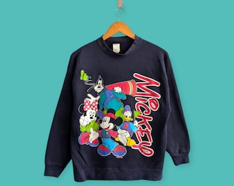 Sudadera vintage de Mickey Mouse de los años 90, suéter de cuello redondo de Mickey Mouse, estilo de dibujos animados, bonito color azul, talla M.