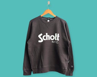Sudadera vintage Schott con logo grande, jersey de cuello redondo Schott, ropa deportiva urbana, bonito color negro, talla grande