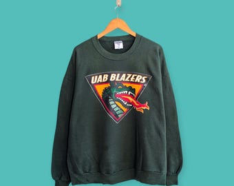 blazers UAB vintage sweat-shirt avec grand logo Alabama Birmingham ras du cou blazers UAB pull style streewear couleur verte taille xx-large