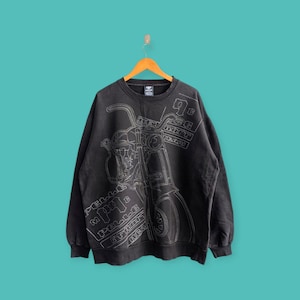 vintage pelle pelle big image sweatshirt motorcycle embroidered crewneck pelle pelle sweater pullover streewear black colour size xx-large