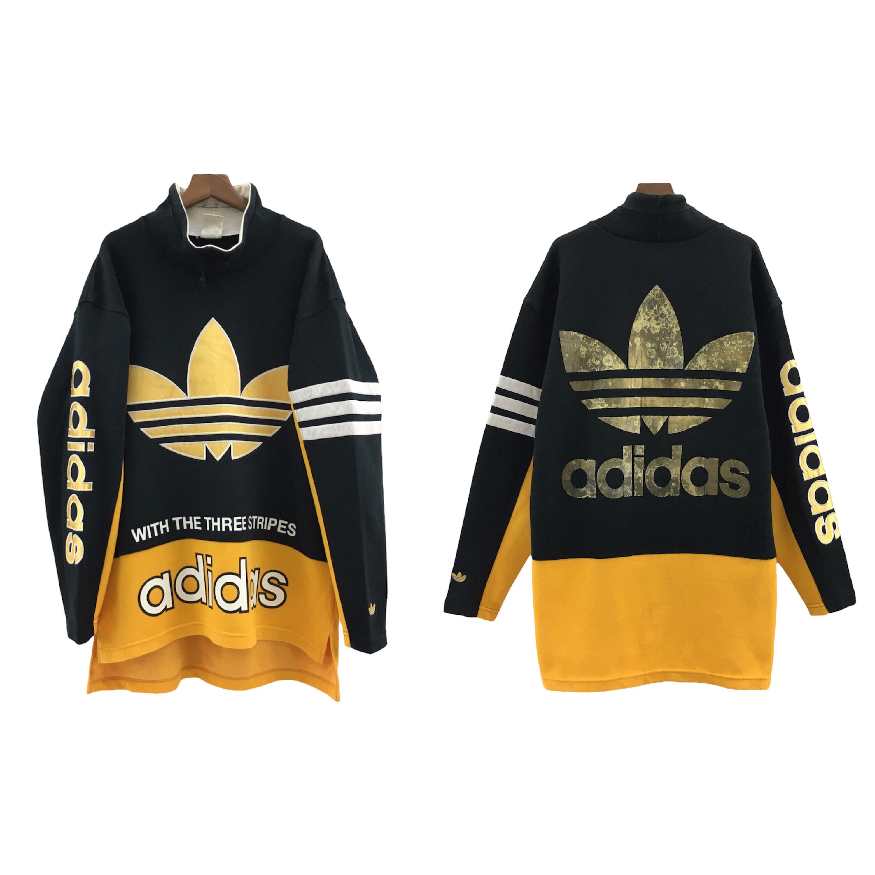 Rare Vintage Adidas Three Stripes Big Logo Spell Out Black yellow Color Pullover Sweater Sportswear Sweatshirt Brand Fashion Style Etsy