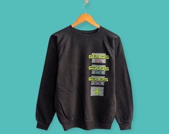 Sudadera vintage Golds Gym de los años 80, estilo culturista, cuello redondo, estilo deportivo, color negro, talla M.