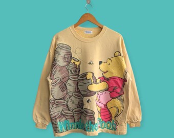 vintage 90s Winnie the Pooh full print sweatshirt Winnie the Pooh crewneck sweater pullover cartoon style nice yellow colour size large