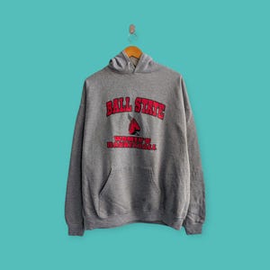 vintage ball state women basketball hoodie ball state university college sweater pullover streewear style nice gray colour size x-large