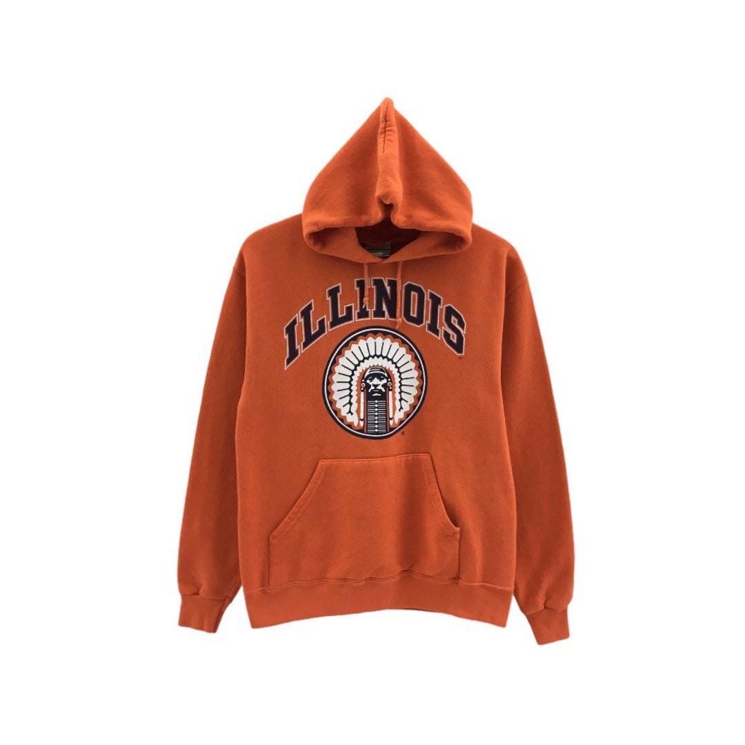 Rare University of Illinois Fighting Illini Hoodie Big Logo Print Spell Out Orange Color Pullover Jumper Sportswear Sweatshirt Basketball Etsy