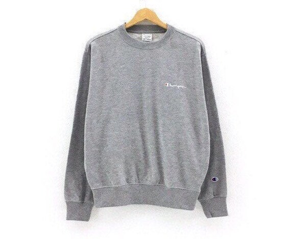 Rare!!! Champion Crewneck Small Logo Spellout Grey