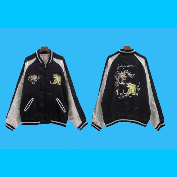 Very Rare Vintage Sukajan Japan Dragon Tiger Big Logo Embroidery