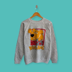 vintage 80s the wacky races sweatshirt wacky races crewneck wacky races sweater pullover cartoon style nice gray colour size medium