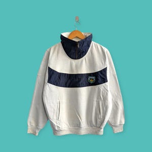 vintage adidas colourblock sweatshirt embroidered logo crewneck adidas sweater pullover streewear style nice blue white colour size large